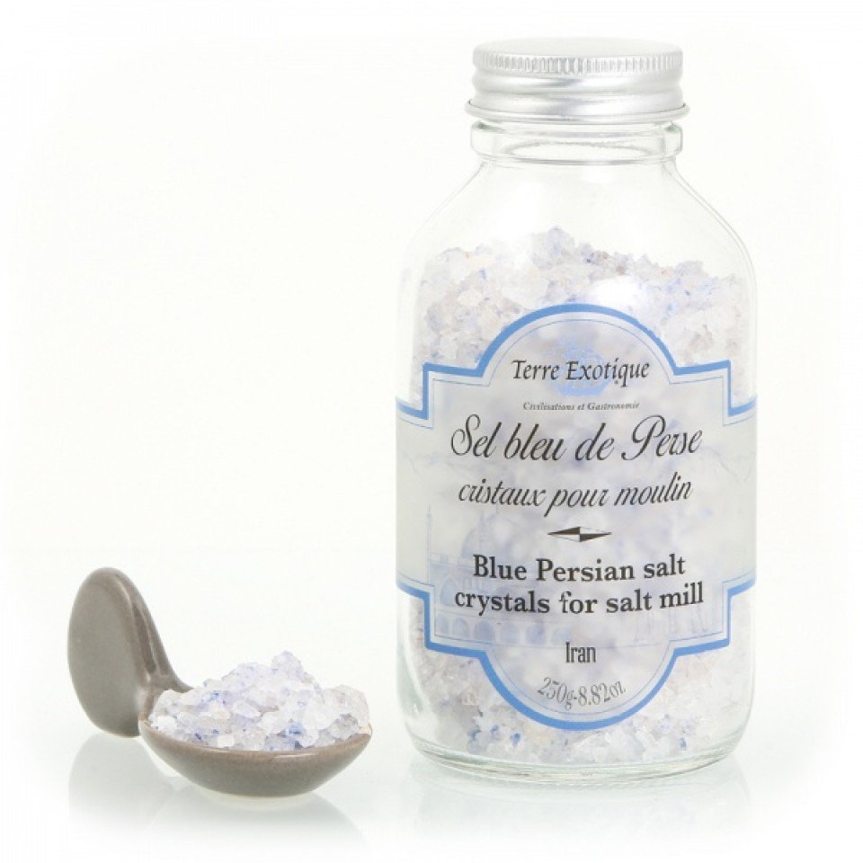 Sel bleu de Perse en cristaux pour moulin - Acheter, bienfaits, utilisation  et recettes